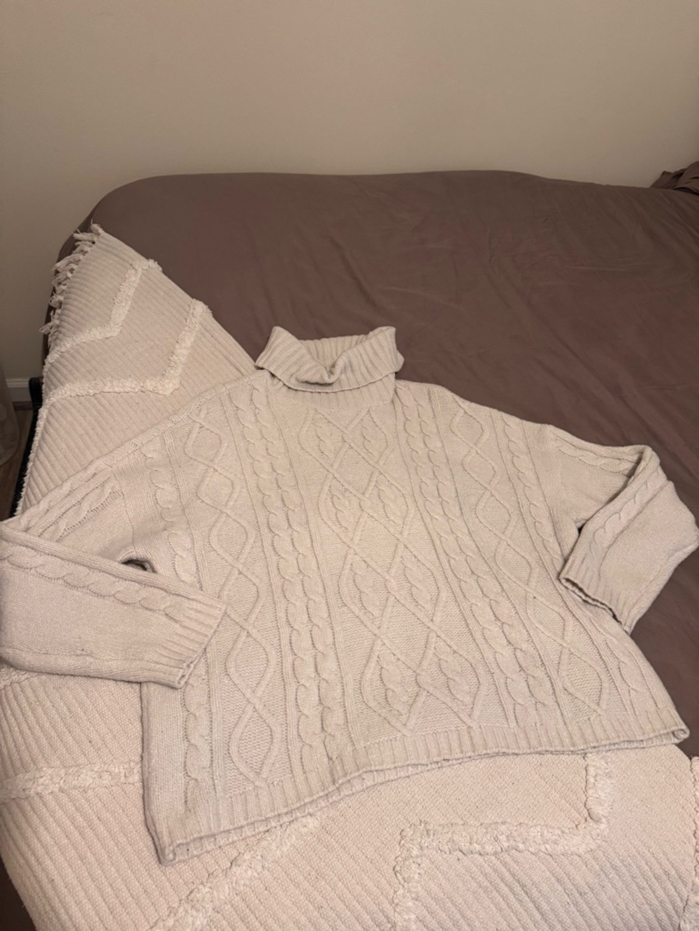 Abercrombie & Fitch Cream Cable-Knit Turtleneck Sweater